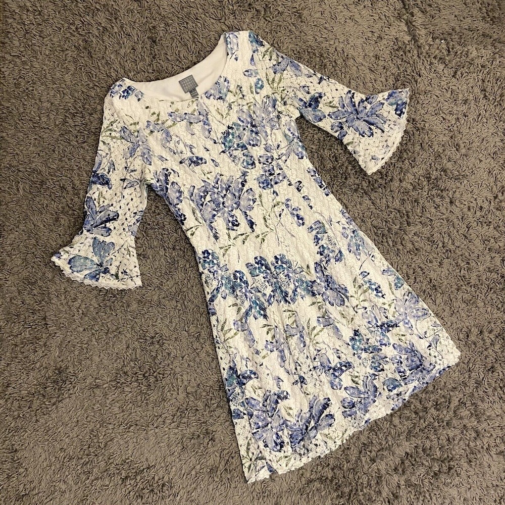 Rabbit Rabbit Rabbit Design 3/4 Bell Sleeve Floral Lace Fit &Flare Dress 16 NWOT